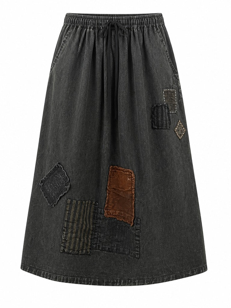 Unique Patchwork Denim Maxi Skirt