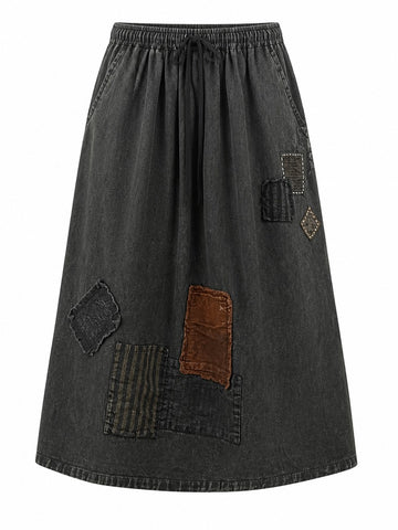 Unique Patchwork Denim Maxi Skirt