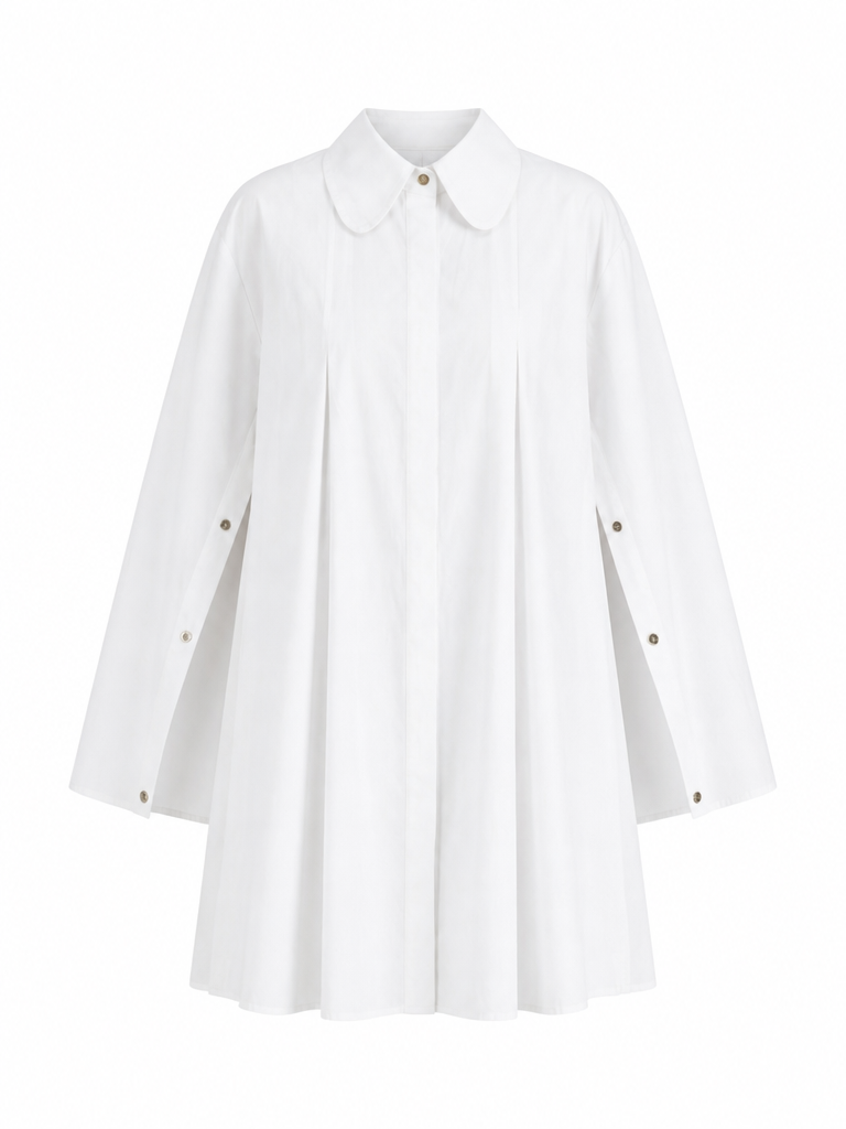 Graceful Cotton Pleated Shirt Dress