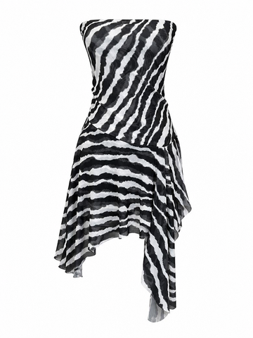 Dynamic Striped Irregular Mini Dress