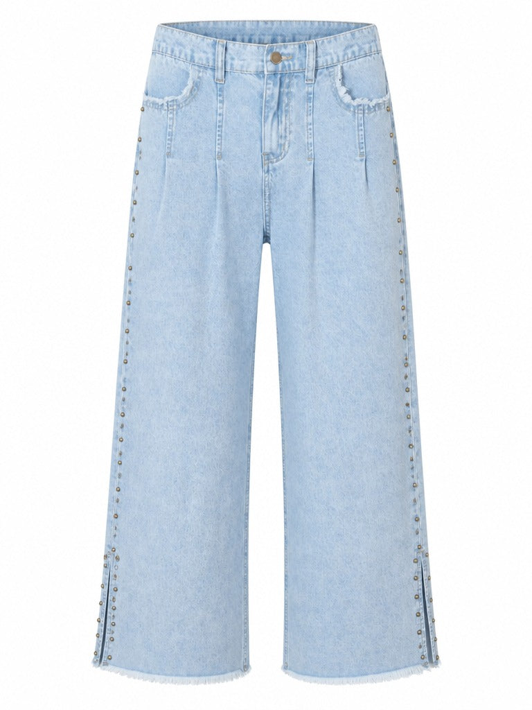 Audacious Studded Slit Wide Leg Jeans