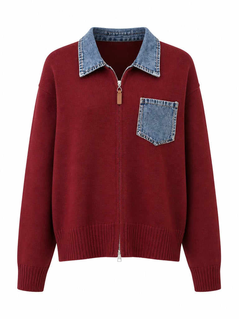 Audacious Denim Color-Block Cardigan