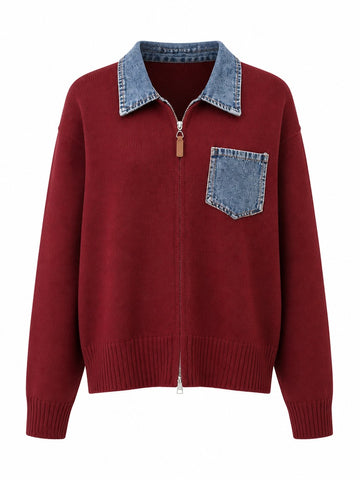 Audacious Denim Color-Block Cardigan