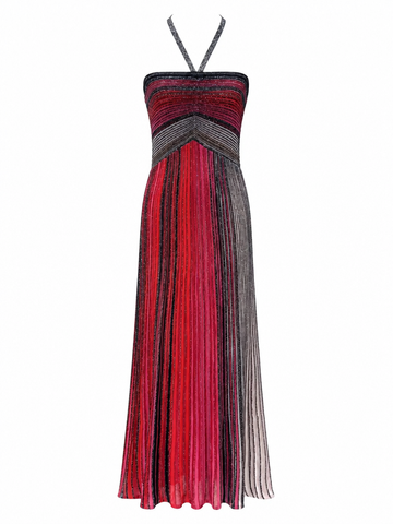 Elegant Striped Halter Knit Maxi Dress