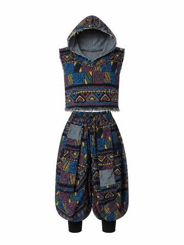 Adventurous Printed Loose Denim Set