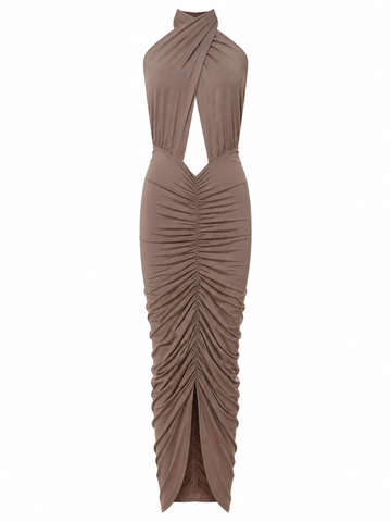 Radiant Halter Ruched Maxi Dress