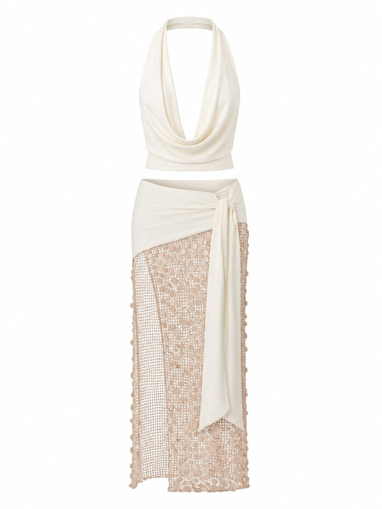 Celestial Gold Mesh Maxi Suit