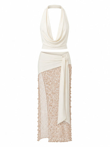 Celestial Gold Mesh Maxi Suit