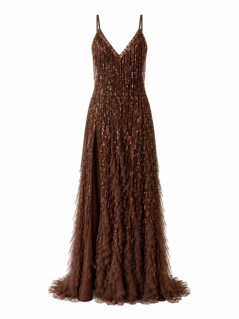 Divine Sequin Tulle Maxi Dress