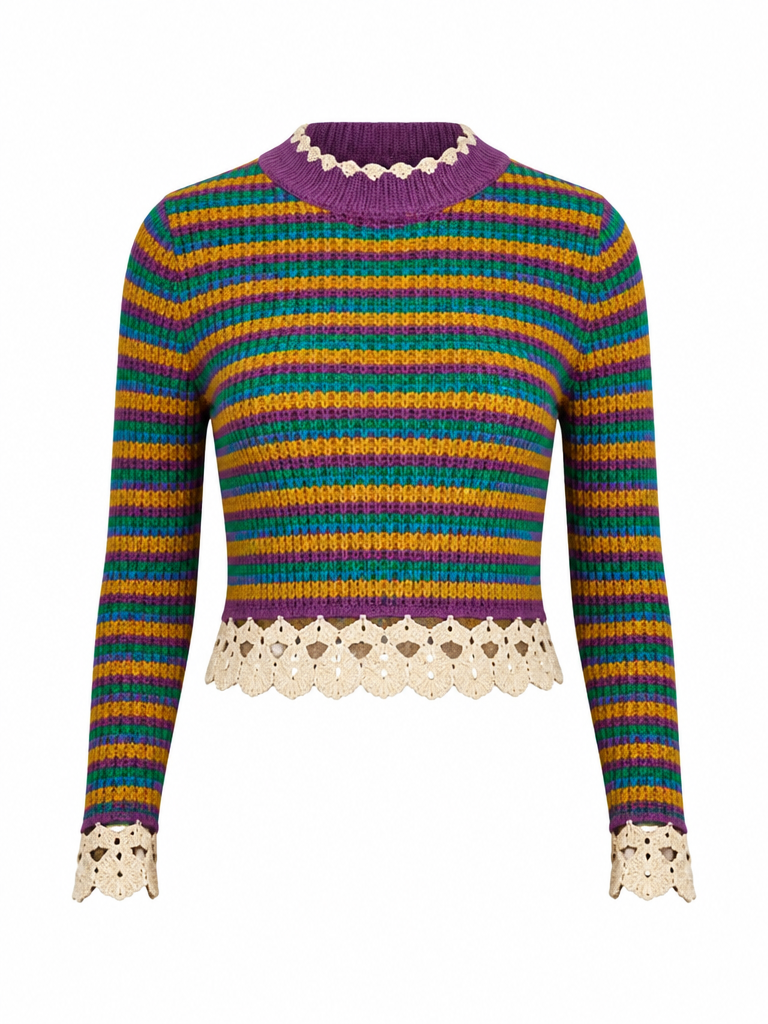 Spirited Striped Crochet Knit Top