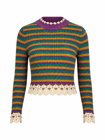 Spirited Striped Crochet Knit Top