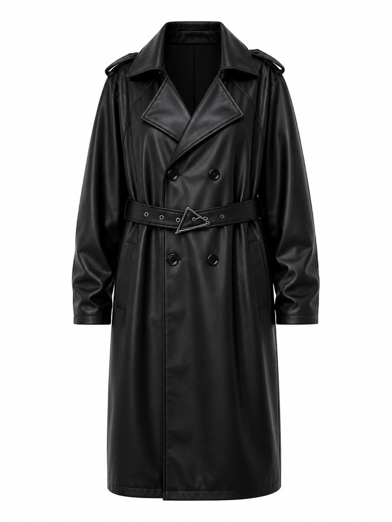 Elegant Faux Leather Trench Coat