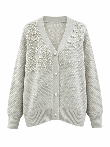 Elegant Pearl Knitted Cardigan