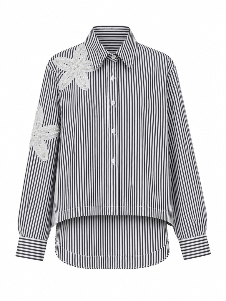 Divine Striped Beaded Floral Blouse