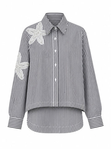 Divine Striped Beaded Floral Blouse