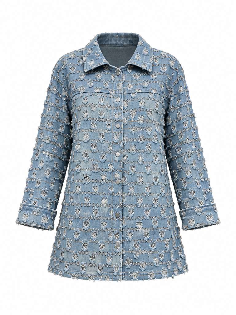 Daring Distressed Sequin Denim Jacket