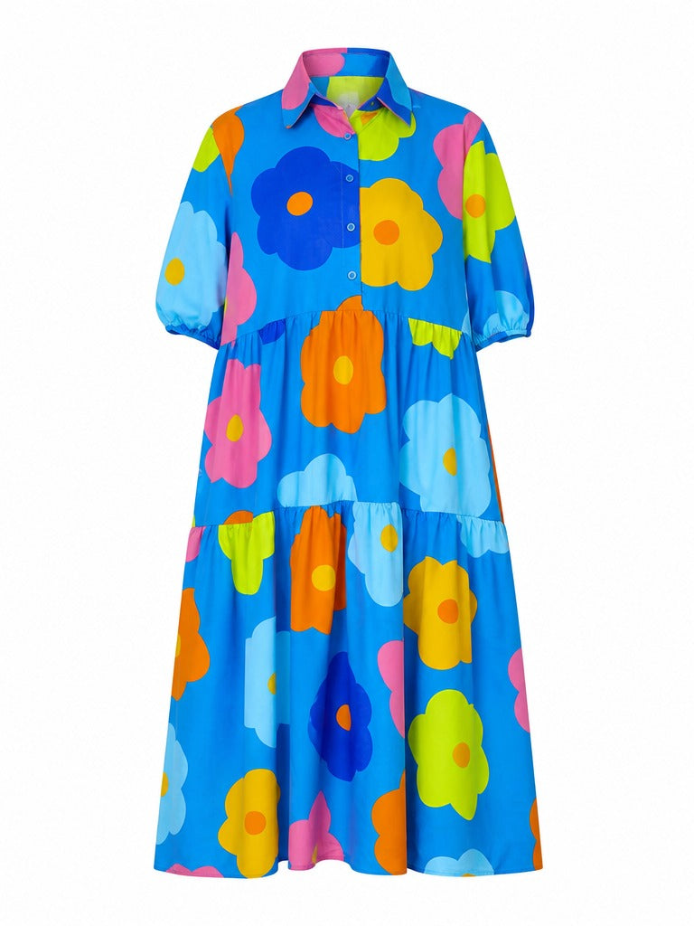 Vibrant Floral Printed Loose Maxi Dress