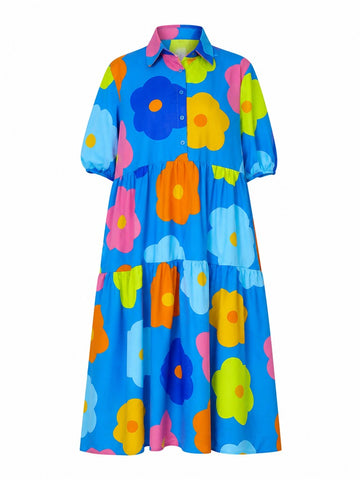 Vibrant Floral Printed Loose Maxi Dress