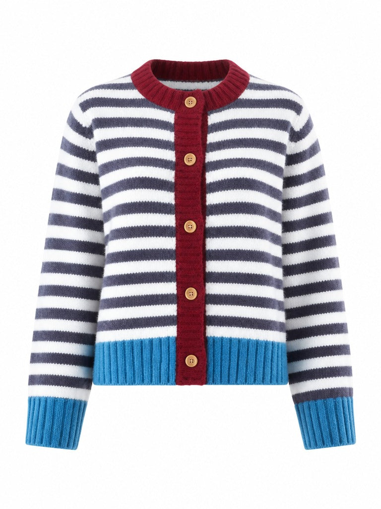 Spirited Colorblock Striped Knit Cardigan