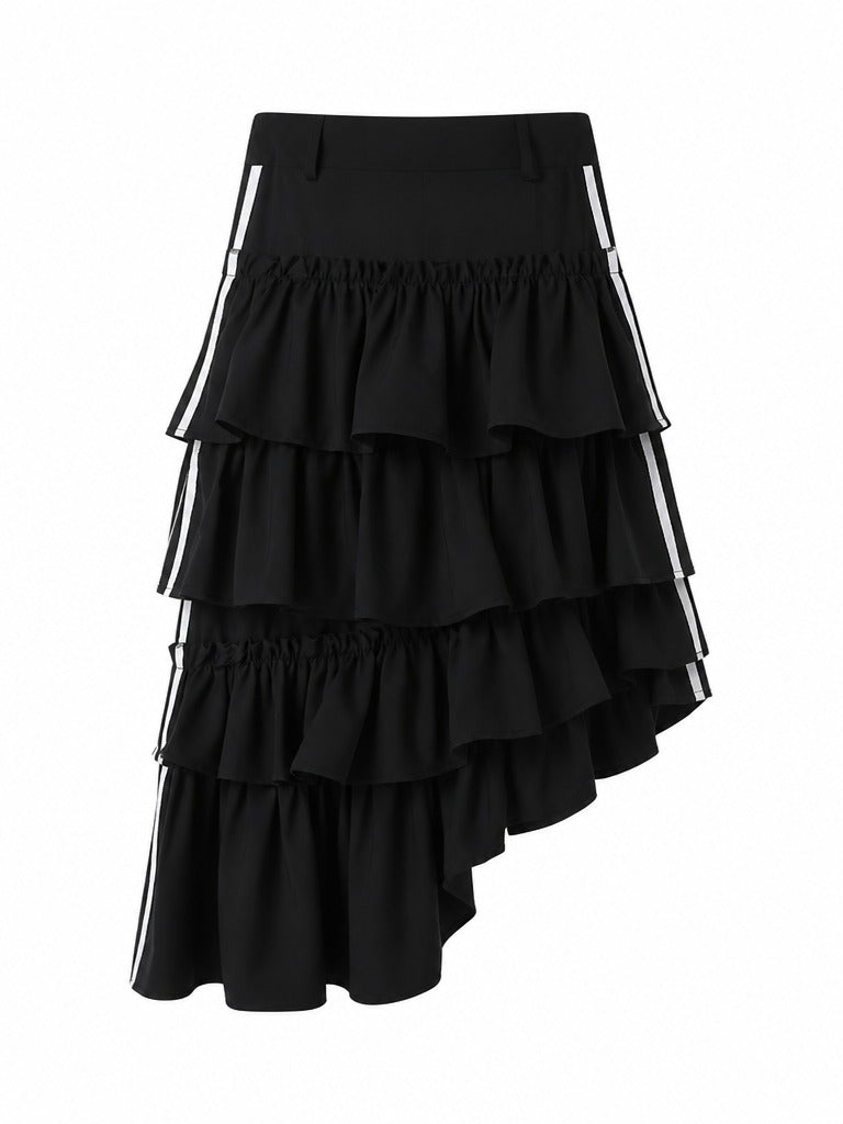 Audacious Tiered Striped Midi Skirt