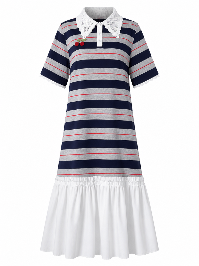Liberated Striped Ruffled T-Shirt Dress
