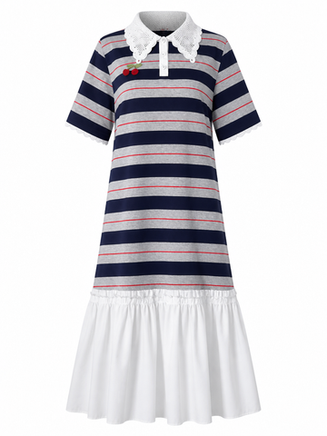 Liberated Striped Ruffled T-Shirt Dress