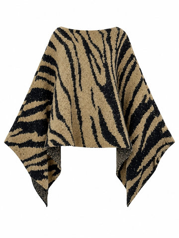 Fierce Zebra Print Knit Poncho