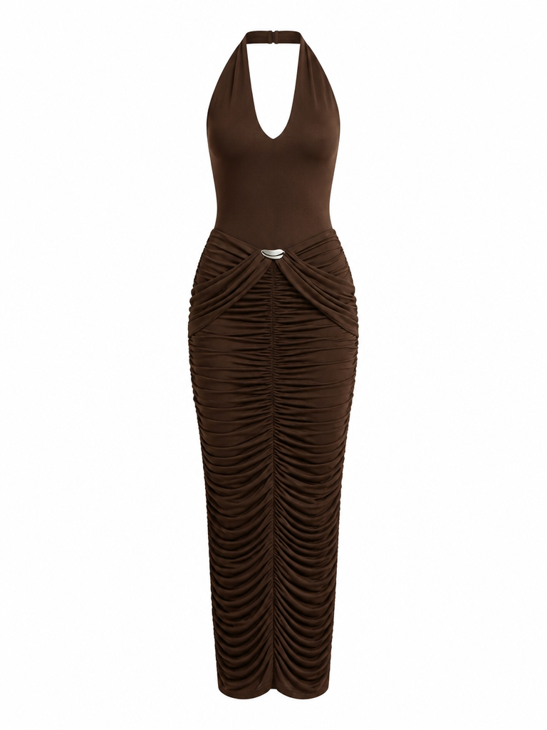 Radiant Halter Ruched Maxi Dress