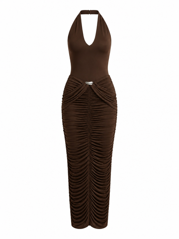 Radiant Halter Ruched Maxi Dress
