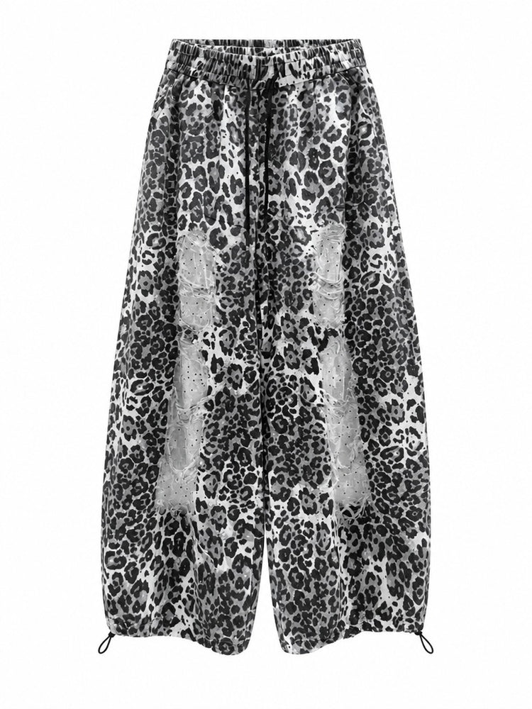 Daring Leopard Ripped Wide Leg Trousers
