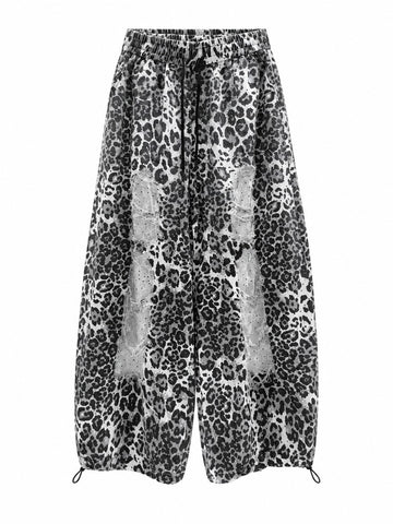 Daring Leopard Ripped Wide Leg Trousers