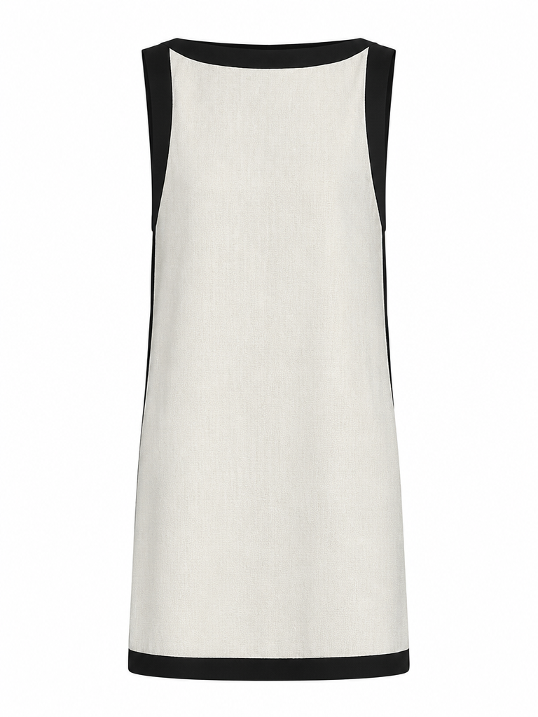 Elegant Linen Patchwork Mini Dress
