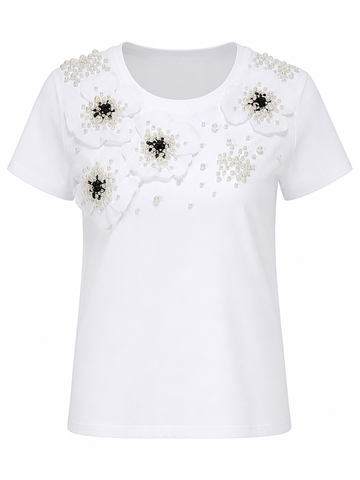 Radiant Pearl Embroidered Cotton T-Shirt