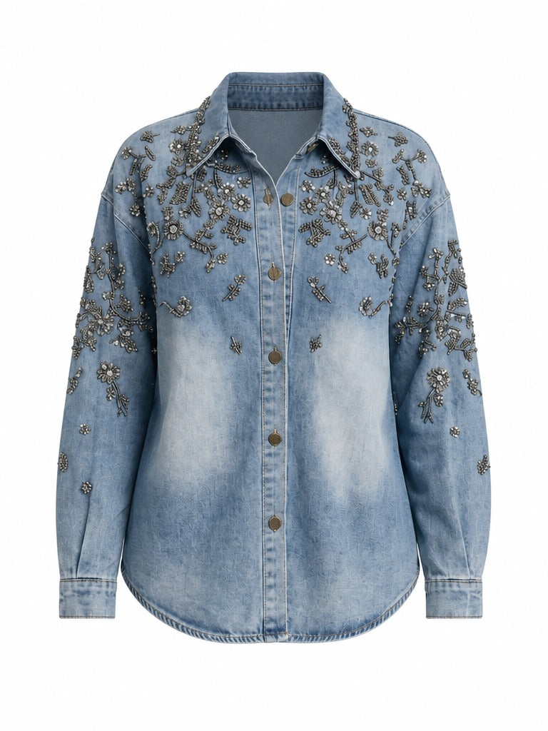 Divine Sequin Floral Denim Blouse