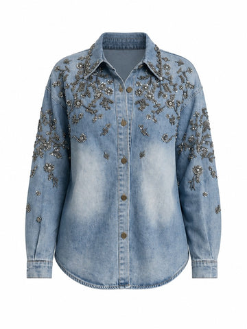 Divine Sequin Floral Denim Blouse