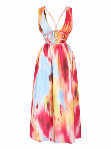 Vibrant Crystal Tie Dye Maxi Dress