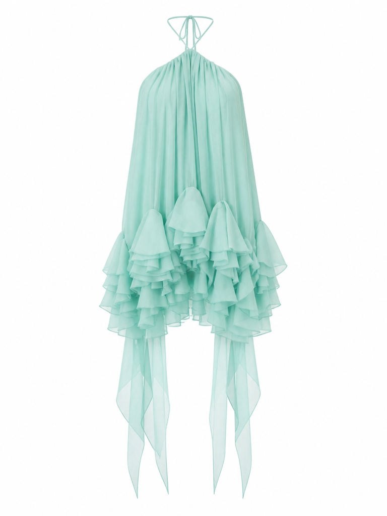 Free Spirit Ruffle Halter Mini Dress