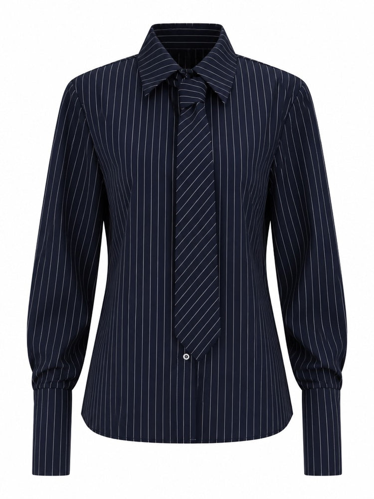 Audacious Striped Tie Long Sleeve Blouse