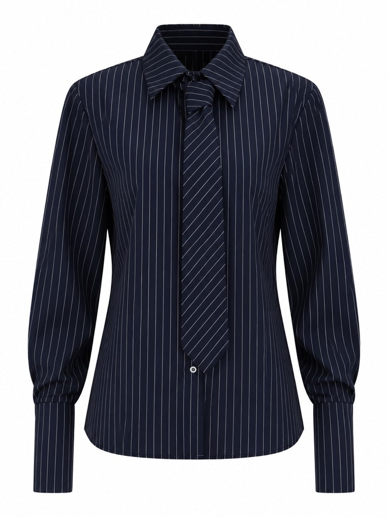 Audacious Striped Tie Long Sleeve Blouse