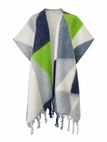 Vibrant Geometric Tassel Kimono