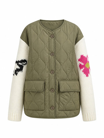 Vibrant Patchwork Knit Quilted Cardigan