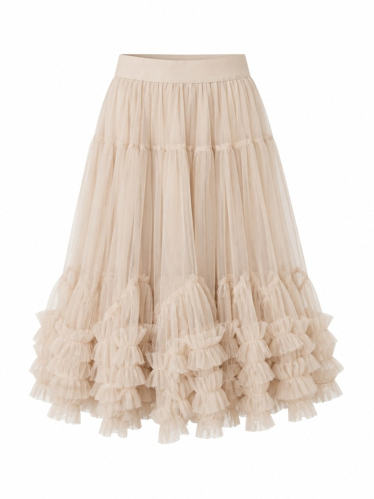 Ethereal Tiered Mesh Midi Skirt