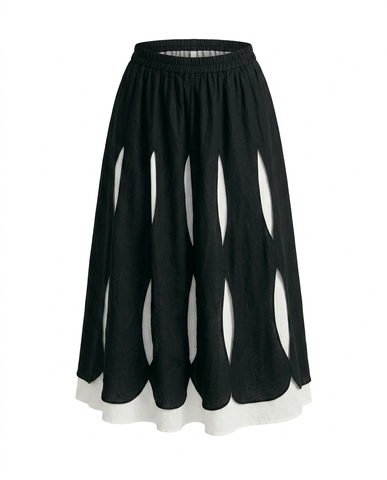 Unique Layered Hole-Design Maxi Skirt