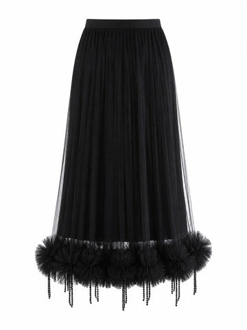 Audacious Pleated Mesh Tassel Skirt