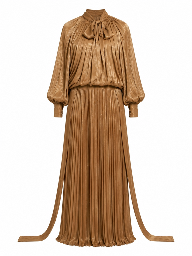Divine Golden Pleated Maxi Dress