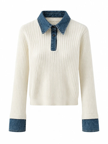 Audacious Denim Patchwork Knit Sweater