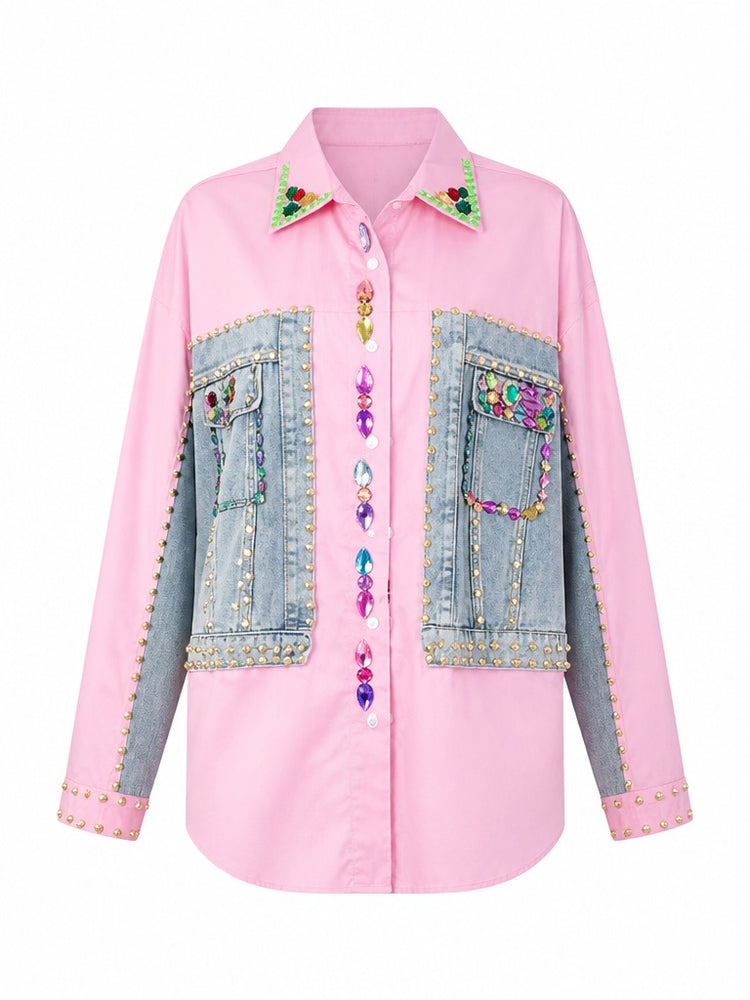 Audacious Beaded Rivet Denim Blouse