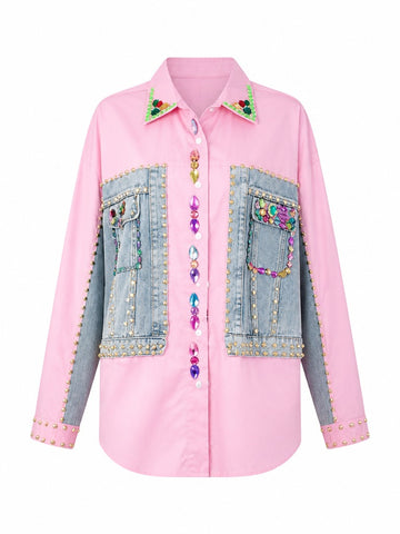 Audacious Beaded Rivet Denim Blouse