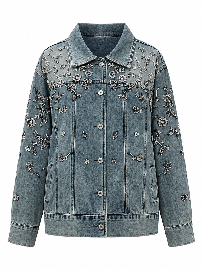 Worthy Embroidered Floral Denim Jacket
