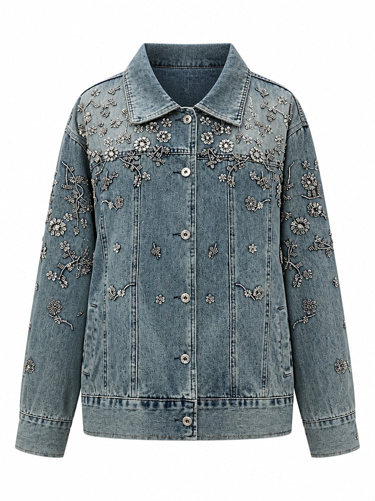 Worthy Embroidered Floral Denim Jacket